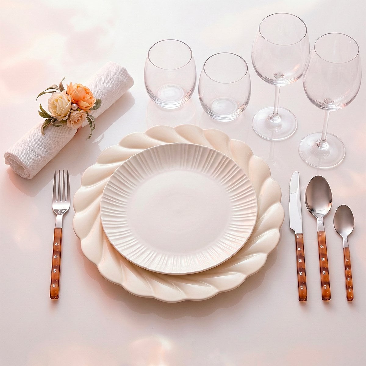 Hausfrau 24 Stück in Silber mit rosa Griff