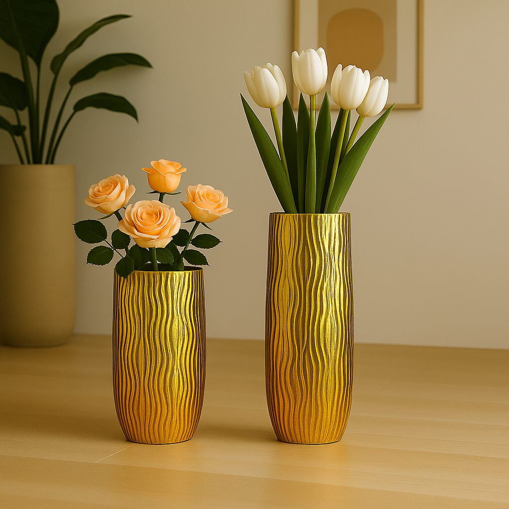 Goldene Vase in Polyresin 33,5 x 33,5 x 70 cm