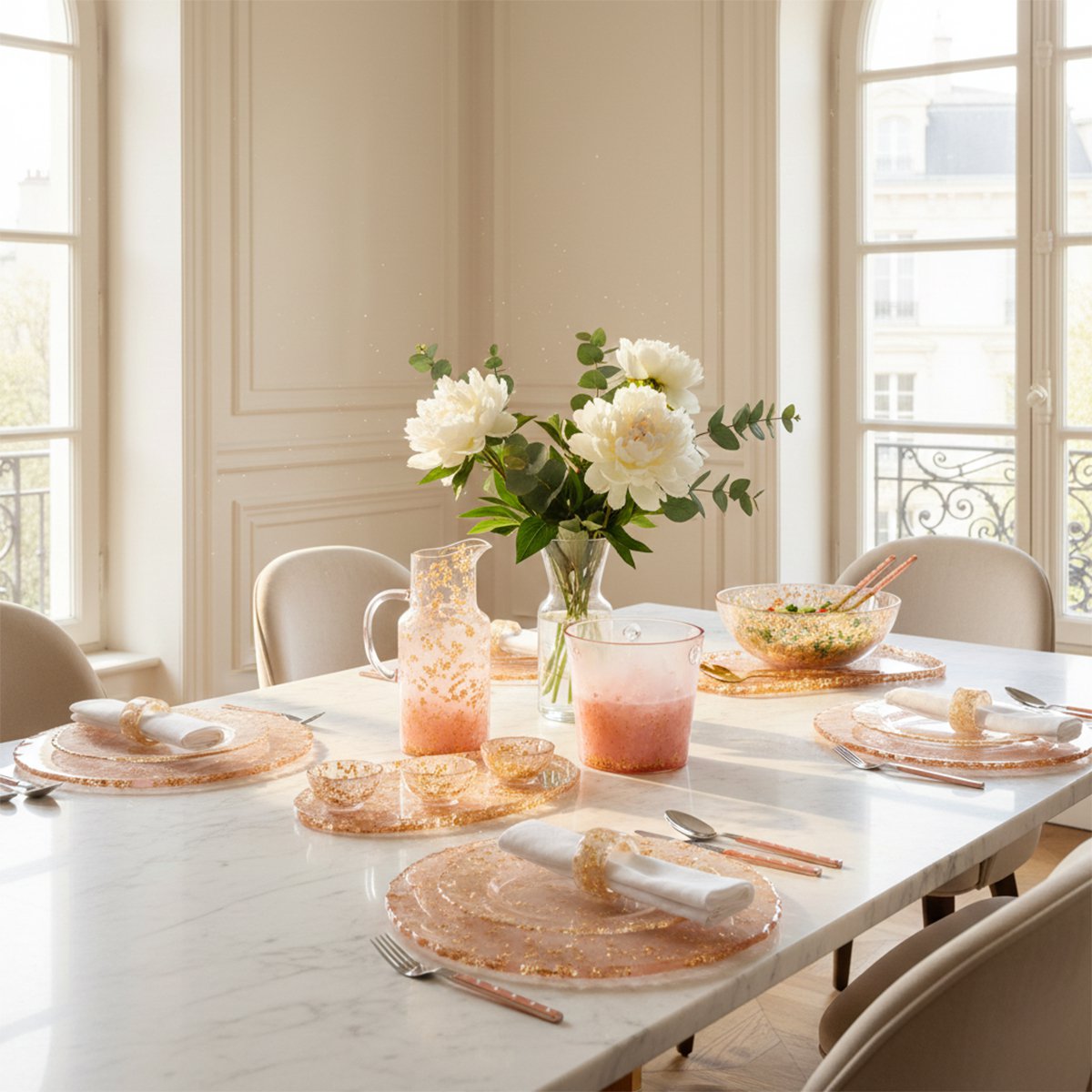 Hausfrau 24 Stück in Silber mit rosa Griff