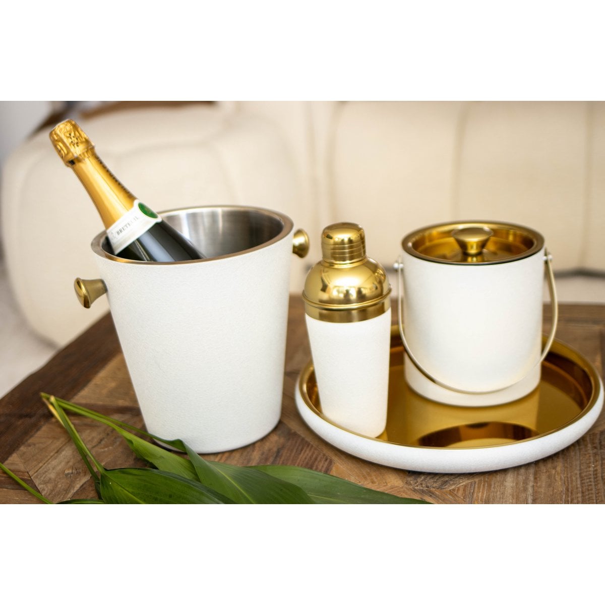 ECRU und Gold Champagner -Eimer 20.5x20.5x22 cm